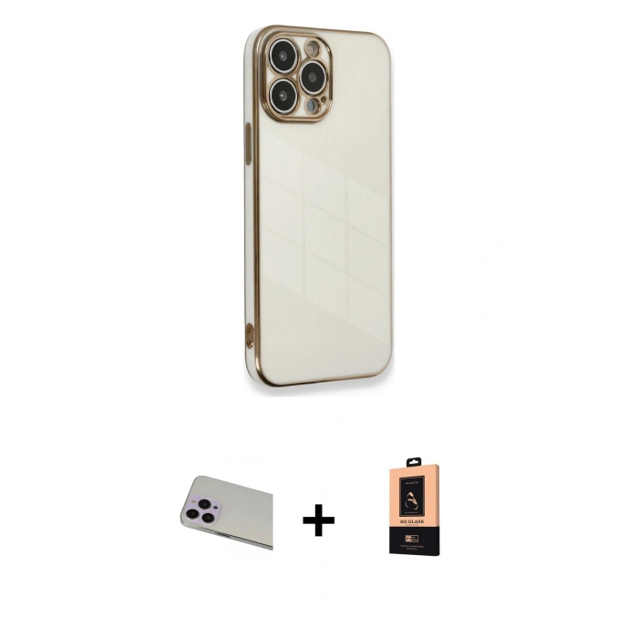 MARSİLYAN™- iPhone 13 Pro Max Kılıf Yankı Serisi - Şeffaf Maxco Cam Ekran Koruyucu + Rainbow Kamera Lens Koruma Cam - MR