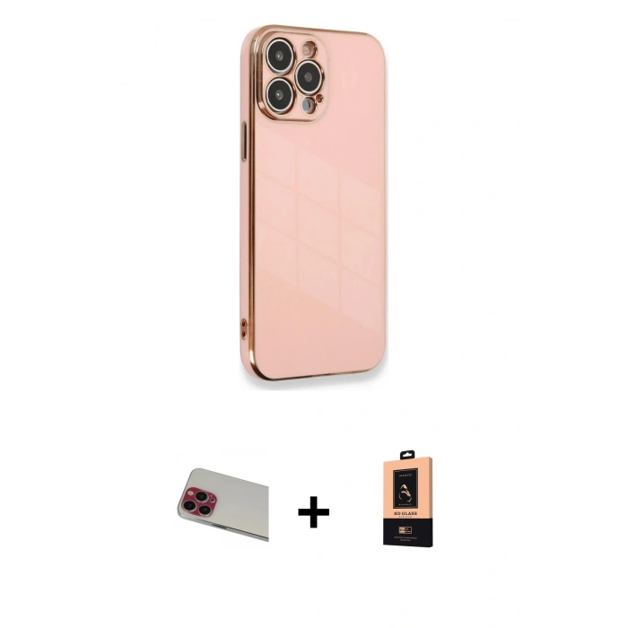 MARSİLYAN™- iPhone 13 Pro Max Kılıf Yankı Serisi - Şeffaf Maxco Cam Ekran Koruyucu + Rainbow Kamera Lens Koruma Cam - KI