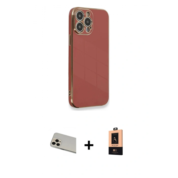 MARSİLYAN™- iPhone 13 Pro Max Kılıf Yankı Serisi - Şeffaf Maxco Cam Ekran Koruyucu + Rainbow Kamera Lens Koruma Cam - REGD