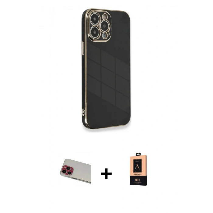 MARSİLYAN™- iPhone 13 Pro Max Kılıf Yankı Serisi - Şeffaf Maxco Cam Ekran Koruyucu + Rainbow Kamera Lens Koruma Cam - KI