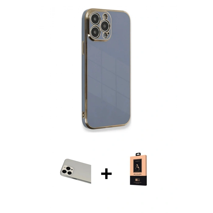 MARSİLYAN™- iPhone 13 Pro Max Kılıf Yankı Serisi - Şeffaf Maxco Cam Ekran Koruyucu + Rainbow Kamera Lens Koruma Cam - BZ