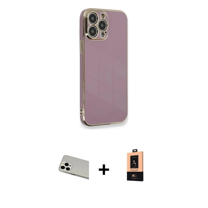 MARSİLYAN™- iPhone 13 Pro Max Kılıf Yankı Serisi - Şeffaf Maxco Cam Ekran Koruyucu + Rainbow Kamera Lens Koruma Cam - BZ