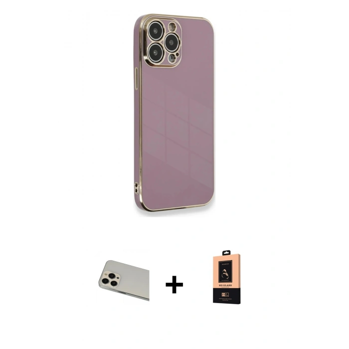 MARSİLYAN™- iPhone 13 Pro Max Kılıf Yankı Serisi - Şeffaf Maxco Cam Ekran Koruyucu + Rainbow Kamera Lens Koruma Cam - REGD