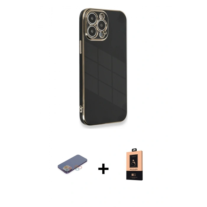 MARSİLYAN™- iPhone 13 Pro Max Kılıf Yankı Serisi - Şeffaf Maxco Cam Ekran Koruyucu + Renkli Kamera Lens Koruma Cam - PE