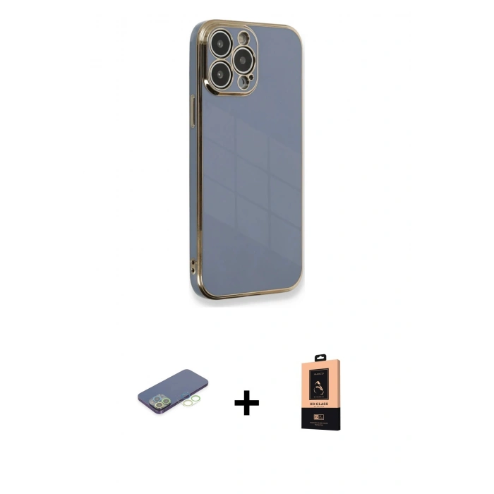 MARSİLYAN™- iPhone 13 Pro Max Kılıf Yankı Serisi - Şeffaf Maxco Cam Ekran Koruyucu + Renkli Kamera Lens Koruma Cam - YL