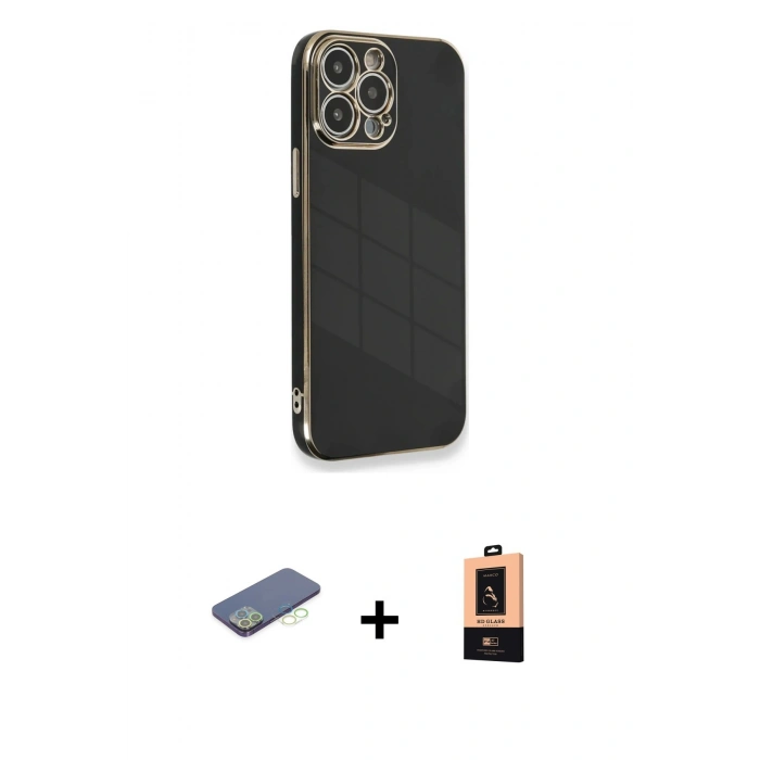 MARSİLYAN™- iPhone 13 Pro Max Kılıf Yankı Serisi - Şeffaf Maxco Cam Ekran Koruyucu + Renkli Kamera Lens Koruma Cam - YL