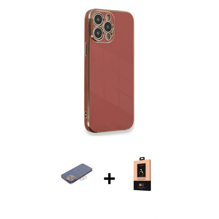 MARSİLYAN™- iPhone 13 Pro Max Kılıf Yankı Serisi - Şeffaf Maxco Cam Ekran Koruyucu + Renkli Kamera Lens Koruma Cam - PE