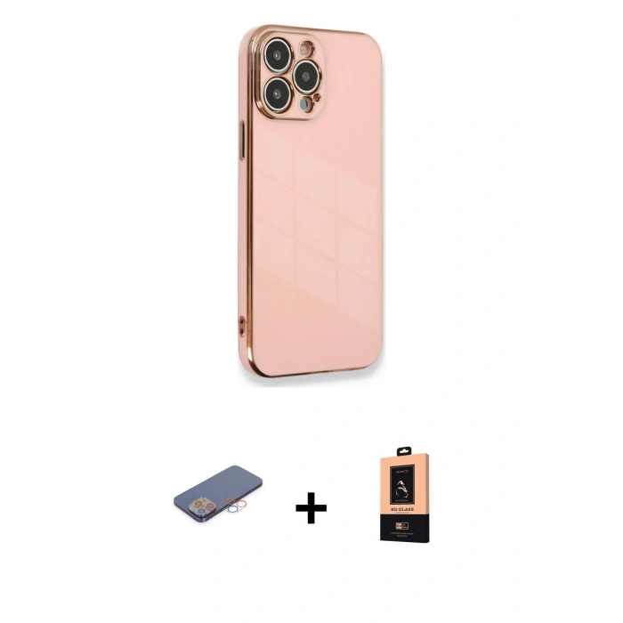 MARSİLYAN™- iPhone 13 Pro Max Kılıf Yankı Serisi - Şeffaf Maxco Cam Ekran Koruyucu + Renkli Kamera Lens Koruma Cam - PE