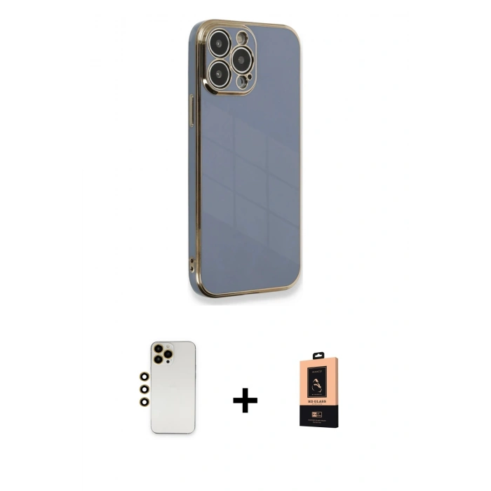 MARSİLYAN™- iPhone 13 Pro Max Kılıf Yankı Serisi - Şeffaf Maxco Cam Ekran Koruyucu + Shine Kamera Lens - GD