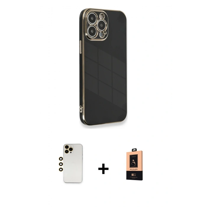 MARSİLYAN™- iPhone 13 Pro Max Kılıf Yankı Serisi - Şeffaf Maxco Cam Ekran Koruyucu + Shine Kamera Lens - GD