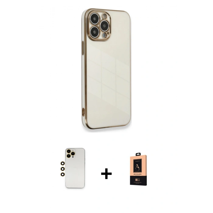 MARSİLYAN™- iPhone 13 Pro Max Kılıf Yankı Serisi - Şeffaf Maxco Cam Ekran Koruyucu + Shine Kamera Lens - GD