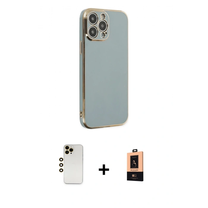MARSİLYAN™- iPhone 13 Pro Max Kılıf Yankı Serisi - Şeffaf Maxco Cam Ekran Koruyucu + Shine Kamera Lens - GD