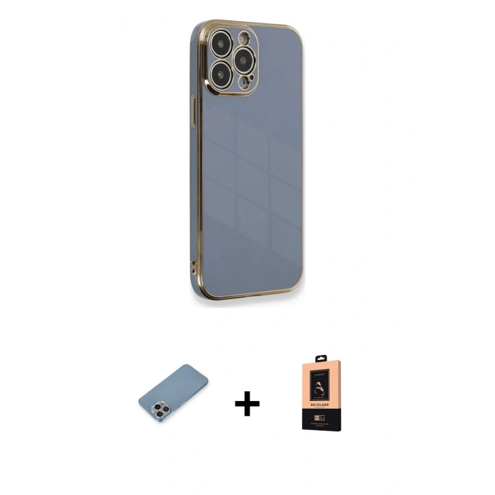 MARSİLYAN™- iPhone 13 Pro Max Kılıf Yankı Serisi - Şeffaf Maxco Cam Ekran Koruyucu + Shine Kamera Lens Koruma Cam - GI