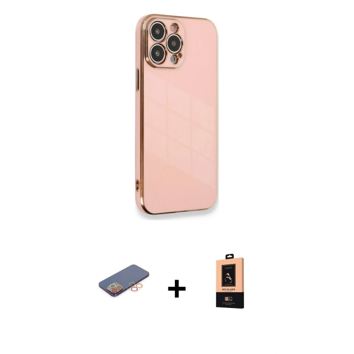 MARSİLYAN™- iPhone 13 Pro Max Kılıf Yankı Serisi - Şeffaf Maxco Cam Ekran Koruyucu + Turuncu Renkli Kamera Lens Koruma Cam