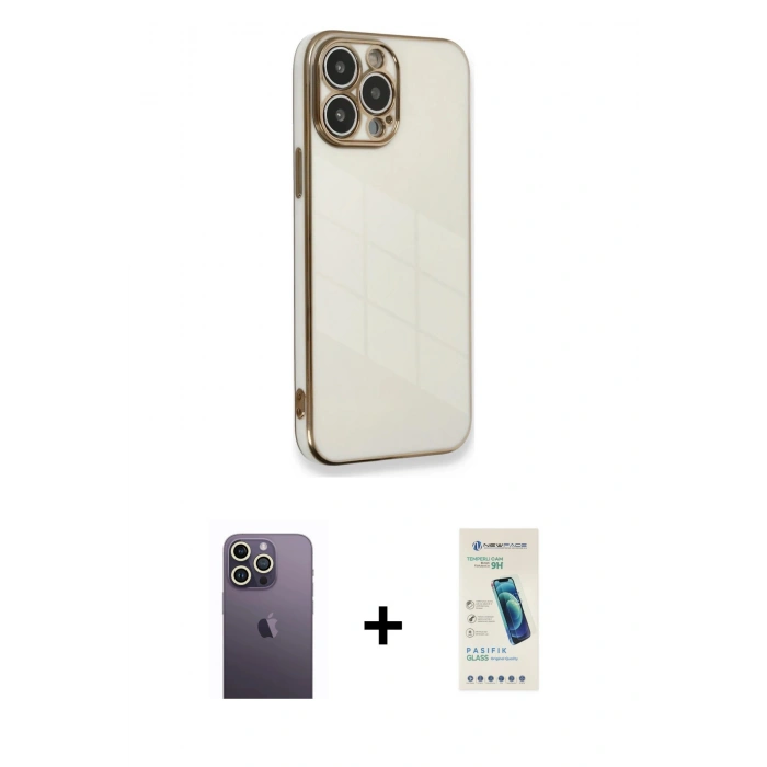 MARSİLYAN™- iPhone 13 Pro Max Kılıf Yankı Serisi - Şeffaf Pasifik Cam Ekran Koruyucu + Neon Fosforlu Kamera Lens - BZ