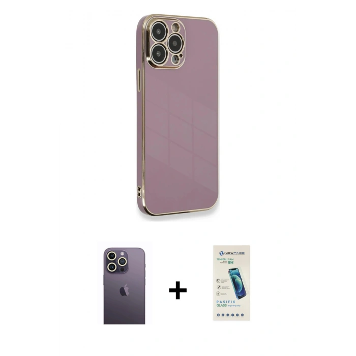 MARSİLYAN™- iPhone 13 Pro Max Kılıf Yankı Serisi - Şeffaf Pasifik Cam Ekran Koruyucu + Neon Fosforlu Kamera Lens - BZ