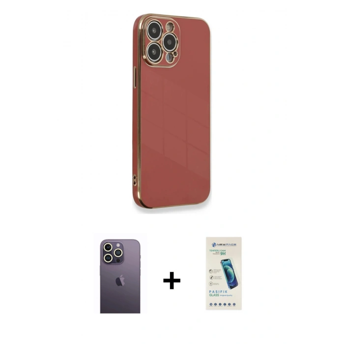 MARSİLYAN™- iPhone 13 Pro Max Kılıf Yankı Serisi - Şeffaf Pasifik Cam Ekran Koruyucu + Neon Fosforlu Kamera Lens - BZ
