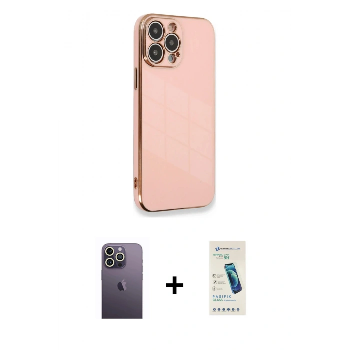 MARSİLYAN™- iPhone 13 Pro Max Kılıf Yankı Serisi - Şeffaf Pasifik Cam Ekran Koruyucu + Neon Fosforlu Kamera Lens - BZ