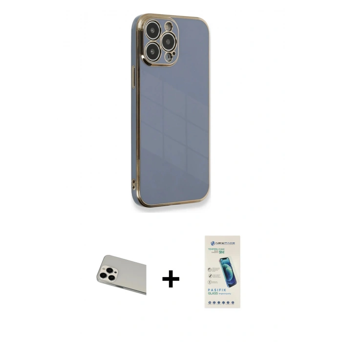 MARSİLYAN™- iPhone 13 Pro Max Kılıf Yankı Serisi - Şeffaf Pasifik Cam Ekran Koruyucu + Rainbow Kamera Lens Koruma Cam - BZ