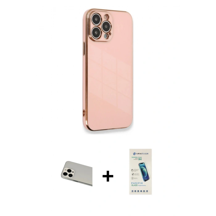 MARSİLYAN™- iPhone 13 Pro Max Kılıf Yankı Serisi - Şeffaf Pasifik Cam Ekran Koruyucu + Rainbow Kamera Lens Koruma Cam - BZ
