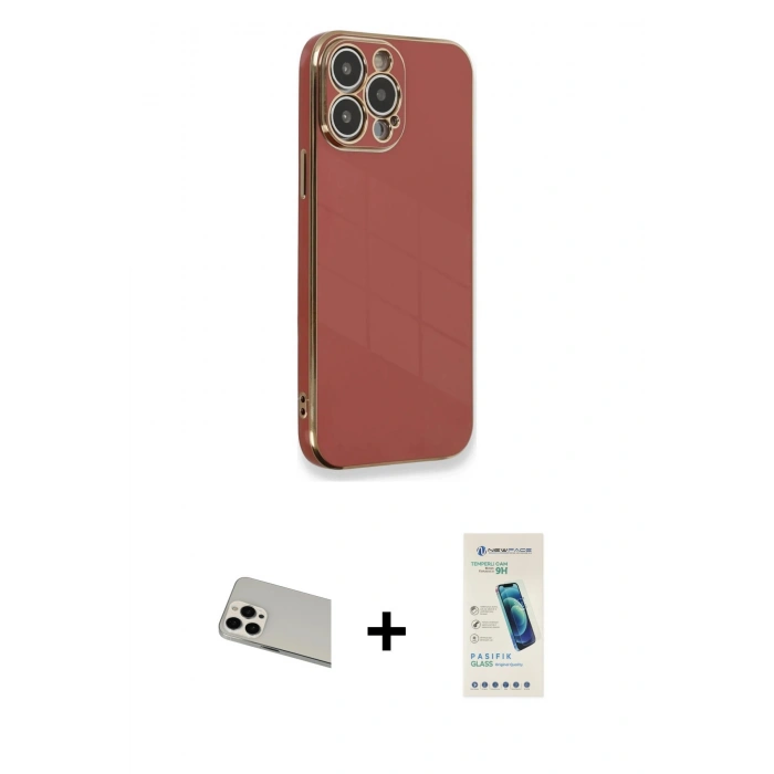 MARSİLYAN™- iPhone 13 Pro Max Kılıf Yankı Serisi - Şeffaf Pasifik Cam Ekran Koruyucu + Rainbow Kamera Lens Koruma Cam - BZ