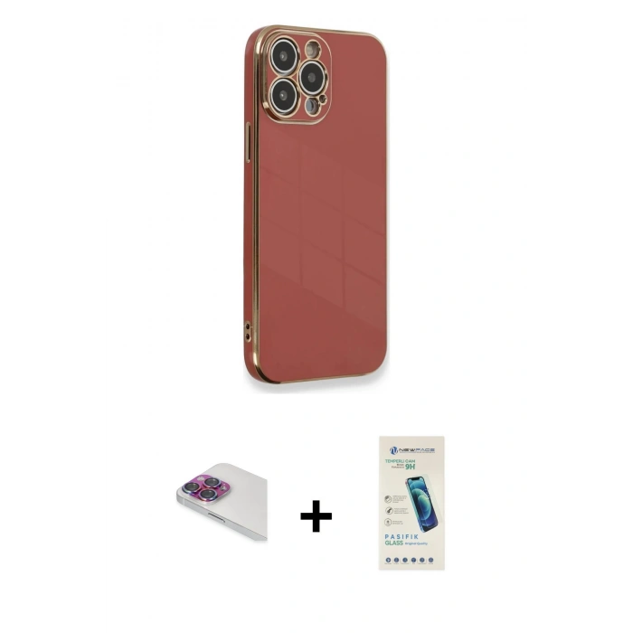 MARSİLYAN™- iPhone 13 Pro Max Kılıf Yankı Serisi - Şeffaf Pasifik Cam Ekran Koruyucu + Pers Alüminyum Kamera Lens - GI