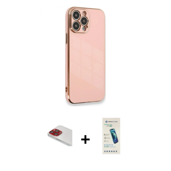 MARSİLYAN™- iPhone 13 Pro Max Kılıf Yankı Serisi - Şeffaf Pasifik Cam Ekran Koruyucu + Pers Alüminyum Kamera Lens - KI