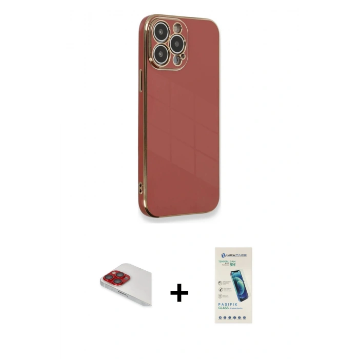 MARSİLYAN™- iPhone 13 Pro Max Kılıf Yankı Serisi - Şeffaf Pasifik Cam Ekran Koruyucu + Pers Alüminyum Kamera Lens - KI