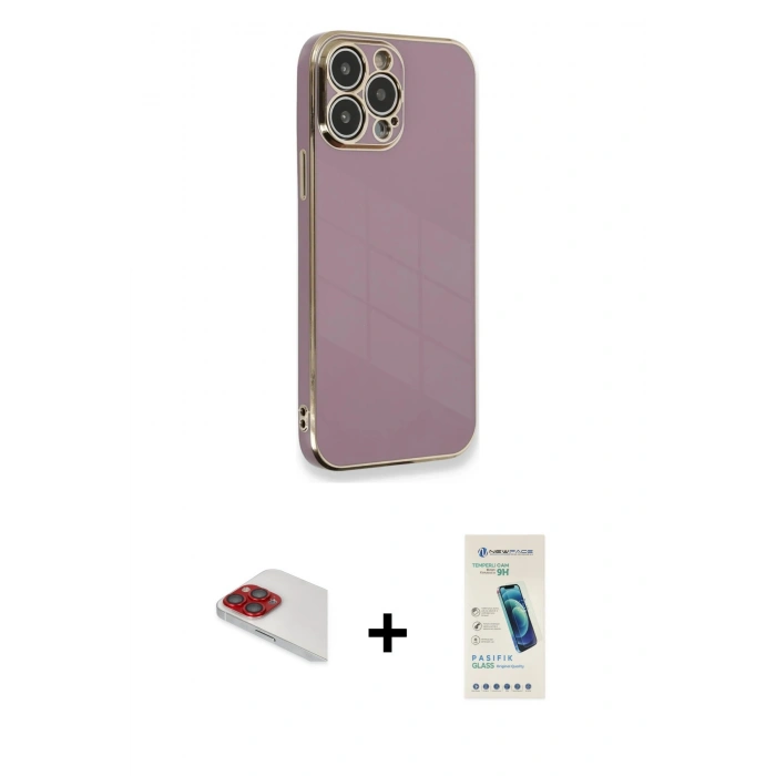 MARSİLYAN™- iPhone 13 Pro Max Kılıf Yankı Serisi - Şeffaf Pasifik Cam Ekran Koruyucu + Pers Alüminyum Kamera Lens - KI