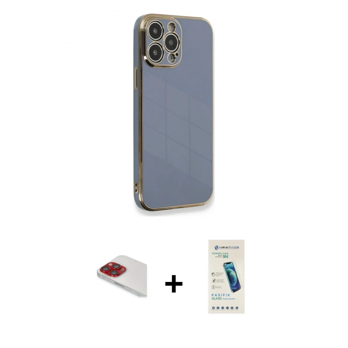 MARSİLYAN™- iPhone 13 Pro Max Kılıf Yankı Serisi - Şeffaf Pasifik Cam Ekran Koruyucu + Pers Alüminyum Kamera Lens - KI