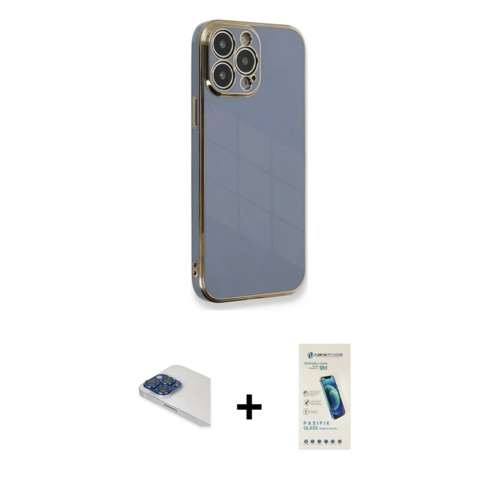 MARSİLYAN™- iPhone 13 Pro Max Kılıf Yankı Serisi - Şeffaf Pasifik Cam Ekran Koruyucu + Pers Alüminyum Kamera Lens - LT