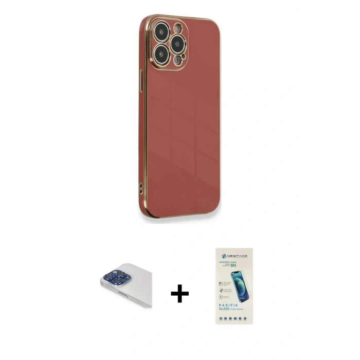 MARSİLYAN™- iPhone 13 Pro Max Kılıf Yankı Serisi - Şeffaf Pasifik Cam Ekran Koruyucu + Pers Alüminyum Kamera Lens - LT