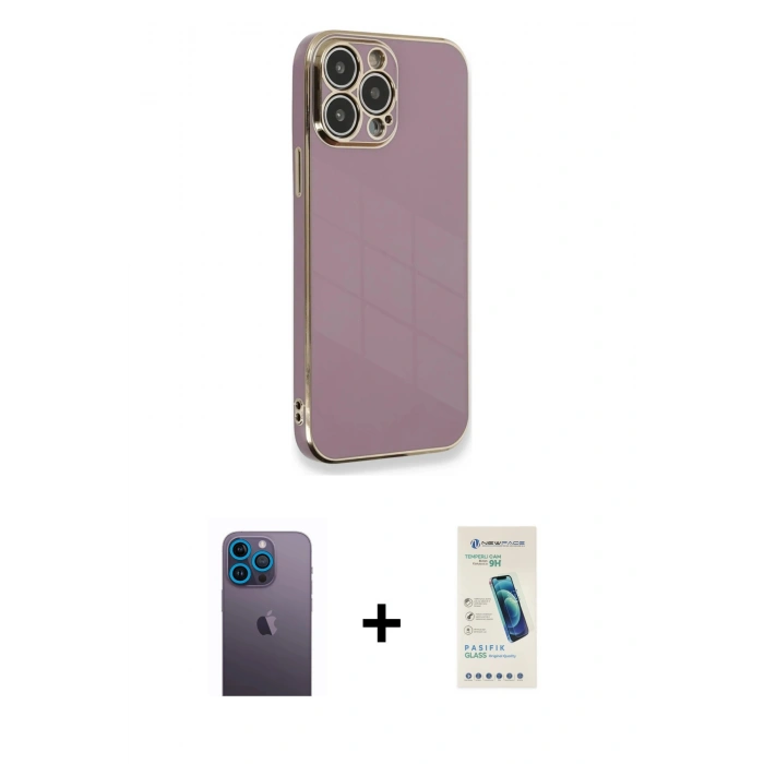 MARSİLYAN™- iPhone 13 Pro Max Kılıf Yankı Serisi - Şeffaf Pasifik Cam Ekran Koruyucu + Neon Fosforlu Kamera Lens - MI