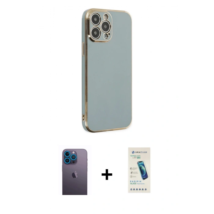 MARSİLYAN™- iPhone 13 Pro Max Kılıf Yankı Serisi - Şeffaf Pasifik Cam Ekran Koruyucu + Neon Fosforlu Kamera Lens - MI