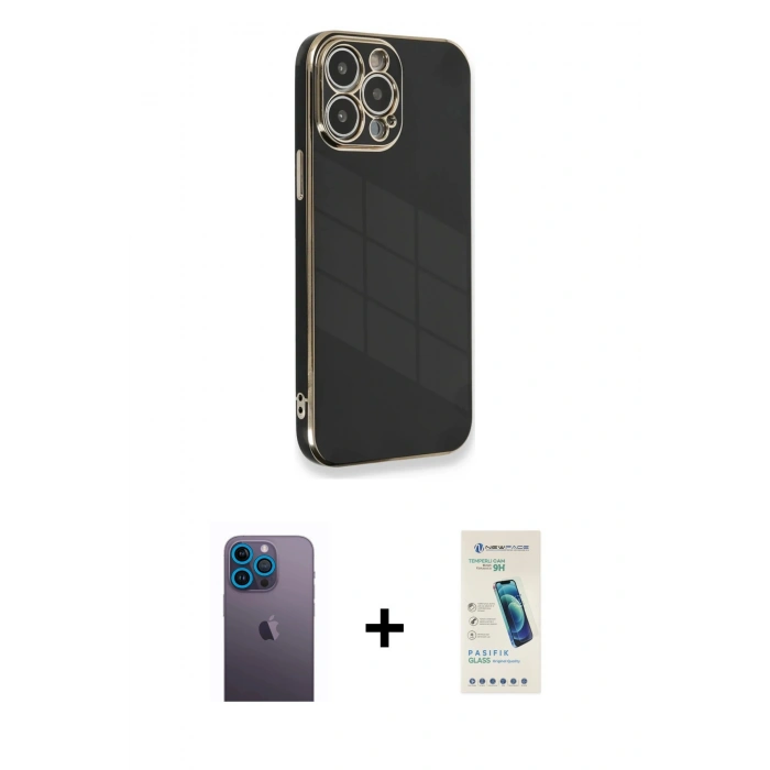 MARSİLYAN™- iPhone 13 Pro Max Kılıf Yankı Serisi - Şeffaf Pasifik Cam Ekran Koruyucu + Neon Fosforlu Kamera Lens - MI