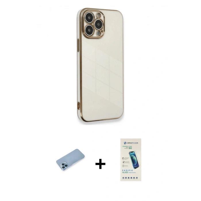 MARSİLYAN™- iPhone 13 Pro Max Kılıf Yankı Serisi - Şeffaf Pasifik Cam Ekran Koruyucu + Shine Kamera Lens Koruma Cam - MI