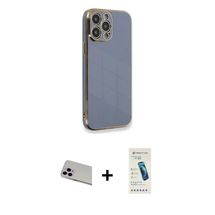 MARSİLYAN™- iPhone 13 Pro Max Kılıf Yankı Serisi - Şeffaf Pasifik Cam Ekran Koruyucu + Rainbow Kamera Lens Koruma Cam - MR
