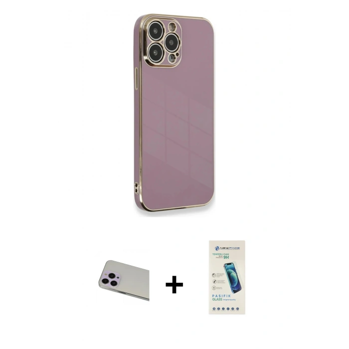 MARSİLYAN™- iPhone 13 Pro Max Kılıf Yankı Serisi - Şeffaf Pasifik Cam Ekran Koruyucu + Rainbow Kamera Lens Koruma Cam - MR
