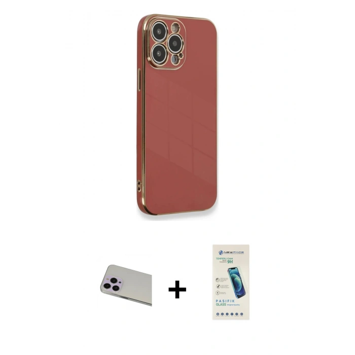 MARSİLYAN™- iPhone 13 Pro Max Kılıf Yankı Serisi - Şeffaf Pasifik Cam Ekran Koruyucu + Rainbow Kamera Lens Koruma Cam - MR
