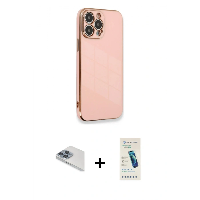 MARSİLYAN™- iPhone 13 Pro Max Kılıf Yankı Serisi - Şeffaf Pasifik Cam Ekran Koruyucu + Pers Alüminyum Kamera Lens - SABE