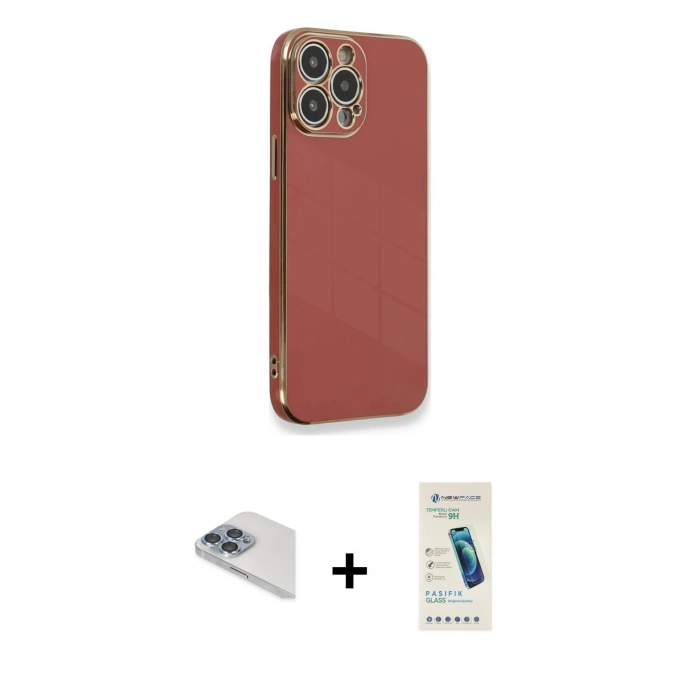 MARSİLYAN™- iPhone 13 Pro Max Kılıf Yankı Serisi - Şeffaf Pasifik Cam Ekran Koruyucu + Pers Alüminyum Kamera Lens - SABE