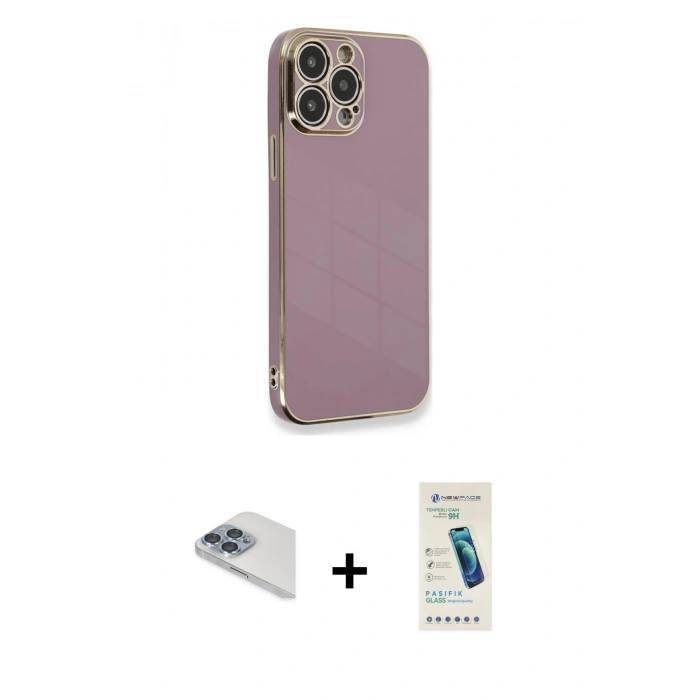 MARSİLYAN™- iPhone 13 Pro Max Kılıf Yankı Serisi - Şeffaf Pasifik Cam Ekran Koruyucu + Pers Alüminyum Kamera Lens - SABE