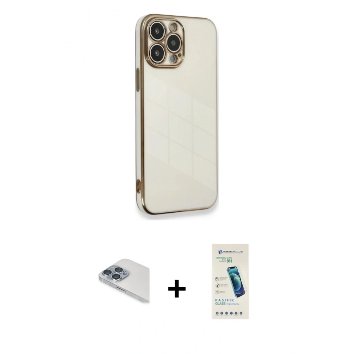 MARSİLYAN™- iPhone 13 Pro Max Kılıf Yankı Serisi - Şeffaf Pasifik Cam Ekran Koruyucu + Pers Alüminyum Kamera Lens - SABE
