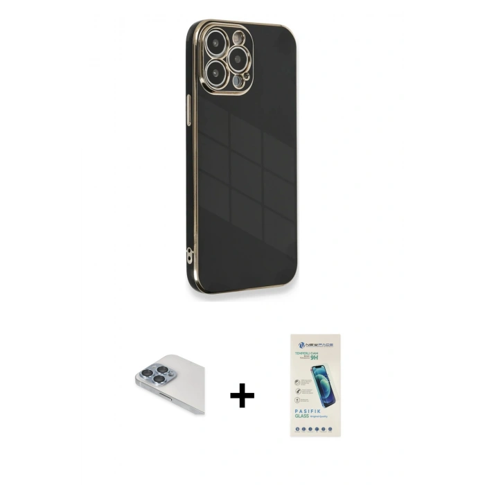 MARSİLYAN™- iPhone 13 Pro Max Kılıf Yankı Serisi - Şeffaf Pasifik Cam Ekran Koruyucu + Pers Alüminyum Kamera Lens - SABE