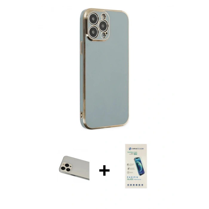 MARSİLYAN™- iPhone 13 Pro Max Kılıf Yankı Serisi - Şeffaf Pasifik Cam Ekran Koruyucu + Rainbow Kamera Lens Koruma Cam - REGD