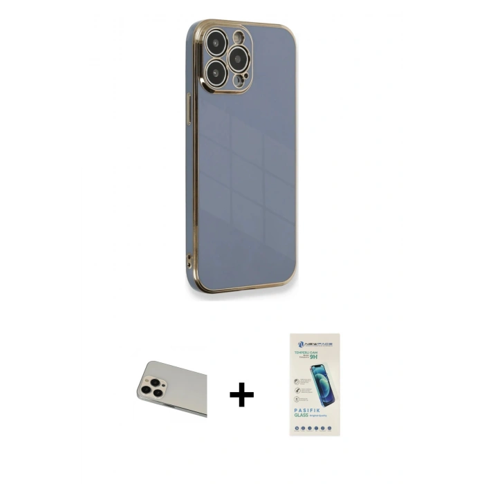 MARSİLYAN™- iPhone 13 Pro Max Kılıf Yankı Serisi - Şeffaf Pasifik Cam Ekran Koruyucu + Rainbow Kamera Lens Koruma Cam - REGD