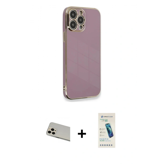MARSİLYAN™- iPhone 13 Pro Max Kılıf Yankı Serisi - Şeffaf Pasifik Cam Ekran Koruyucu + Rainbow Kamera Lens Koruma Cam - REGD