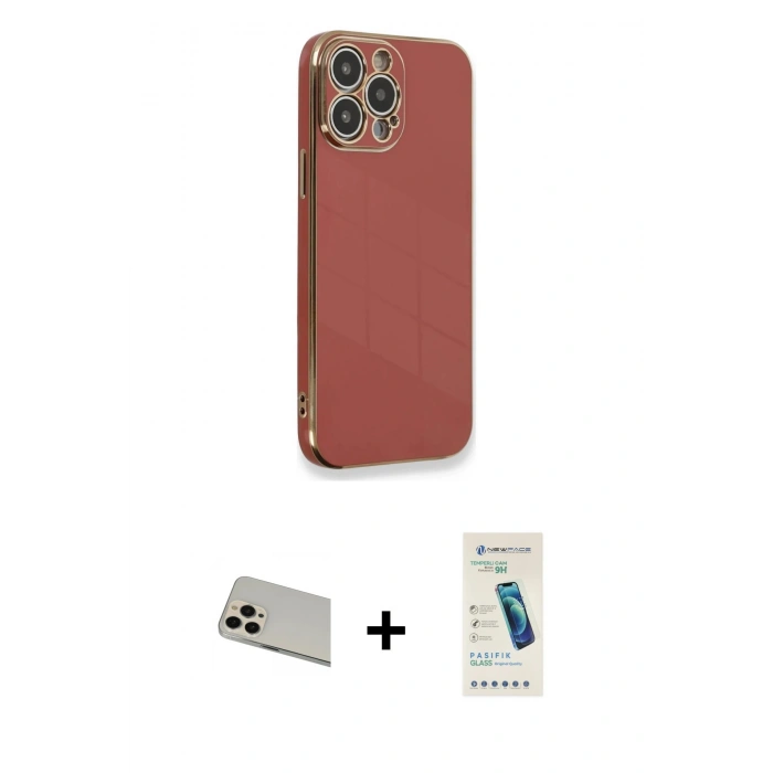 MARSİLYAN™- iPhone 13 Pro Max Kılıf Yankı Serisi - Şeffaf Pasifik Cam Ekran Koruyucu + Rainbow Kamera Lens Koruma Cam - REGD