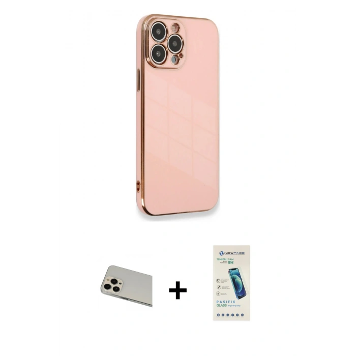 MARSİLYAN™- iPhone 13 Pro Max Kılıf Yankı Serisi - Şeffaf Pasifik Cam Ekran Koruyucu + Rainbow Kamera Lens Koruma Cam - REGD