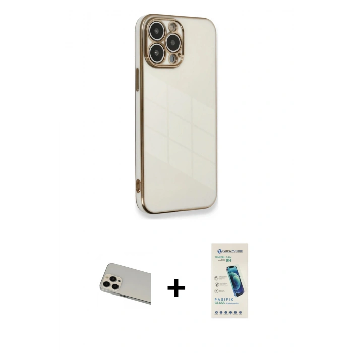 MARSİLYAN™- iPhone 13 Pro Max Kılıf Yankı Serisi - Şeffaf Pasifik Cam Ekran Koruyucu + Rainbow Kamera Lens Koruma Cam - REGD
